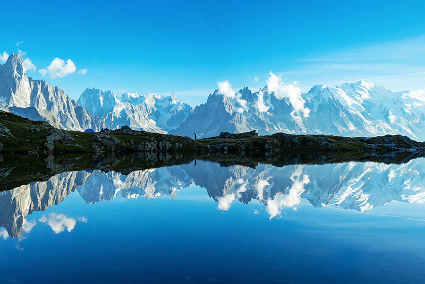 Still lake and mountains